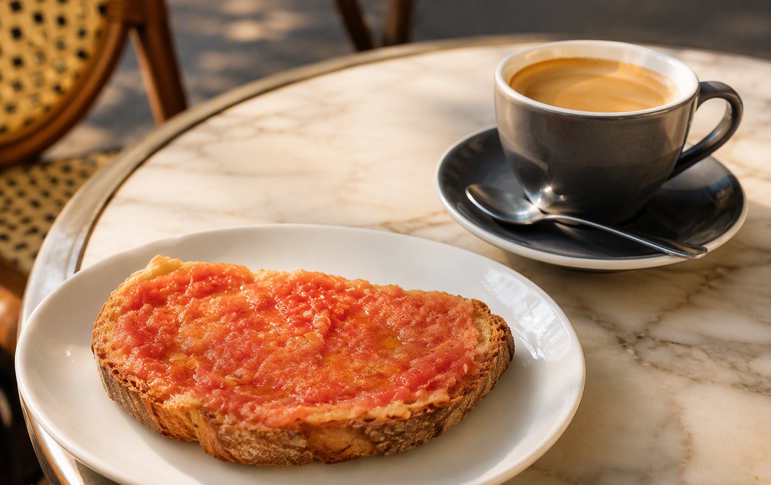 Tostada con tomate y café